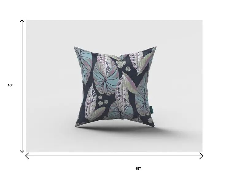 18” Blue Purple Tropical Leaf Zippered Suede Throw Pillow