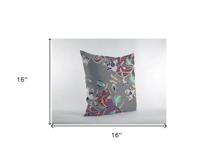 16" Purple Gray Garden Zippered Suede Throw Pillow