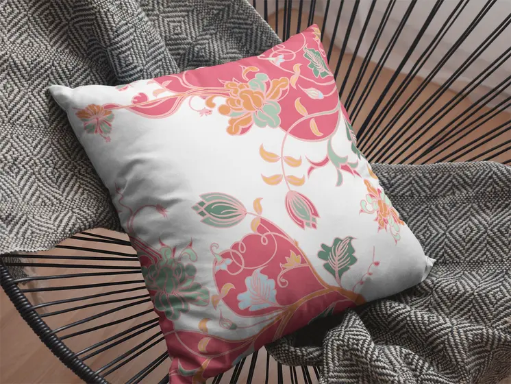 18" Red White Garden Zippered Suede Throw Pillow