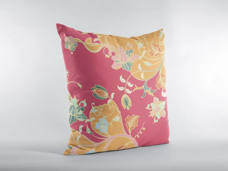 16" Orange Red Garden Zippered Suede Throw Pillow