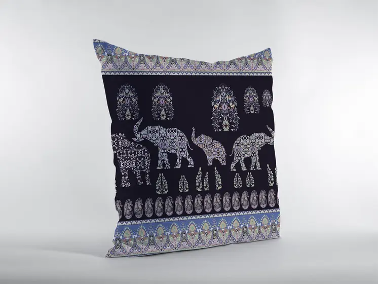 16” Purple Ornate Elephant Zippered Suede Throw Pillow