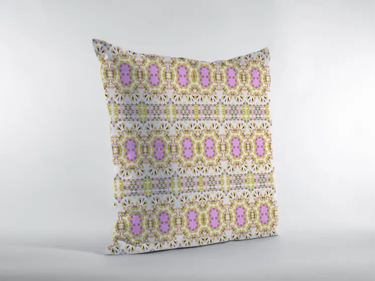 16” Yellow Lavender Geofloral Zippered Suede Throw Pillow