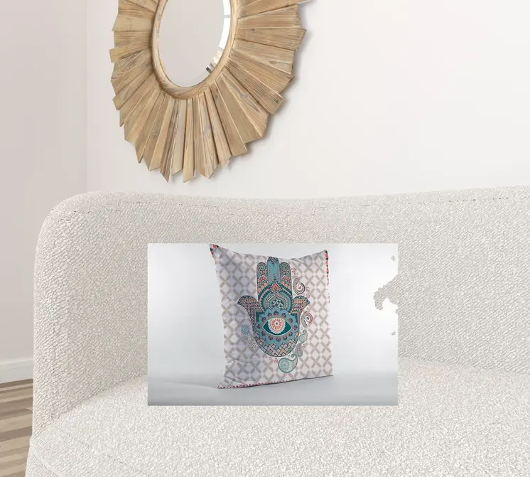16” Blue Gray Hamsa Suede Zippered Throw Pillow