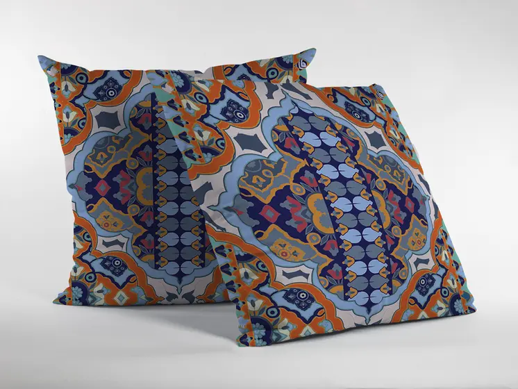 16" Orange Blue Boho Zippered Suede Throw Pillow