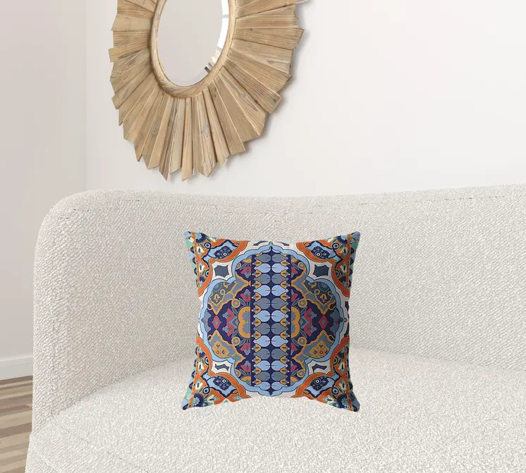 18" Orange Blue Boho Zippered Suede Throw Pillow
