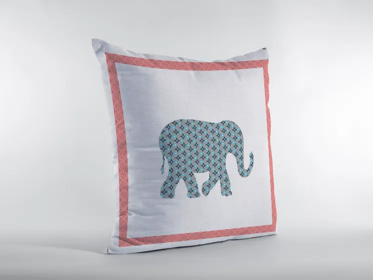 18” Blue Pink Elephant Zippered Suede Throw Pillow