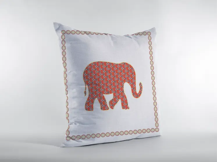 18” Orange White Elephant Zippered Suede Throw Pillow