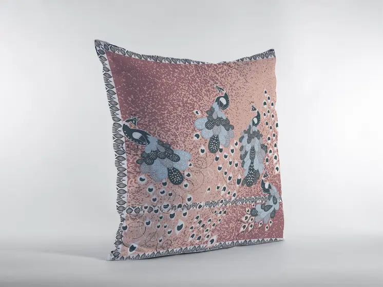 18” Dusty Pink Boho Bird Zippered Suede Throw Pillow
