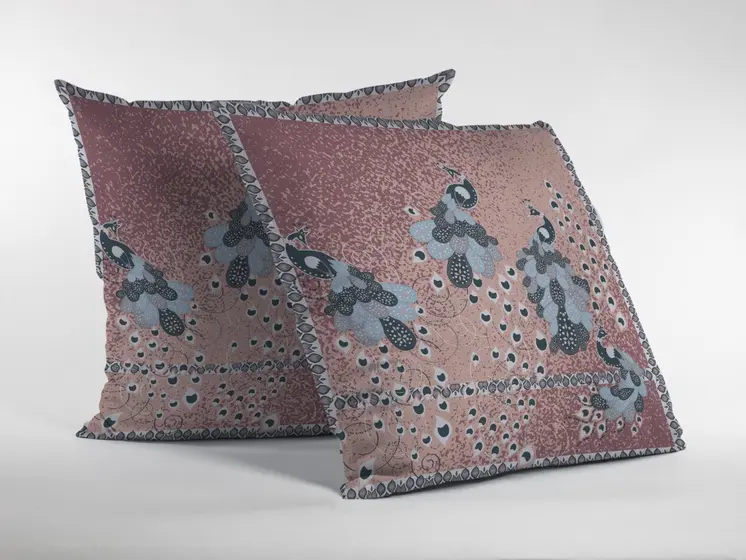 18” Dusty Pink Boho Bird Zippered Suede Throw Pillow