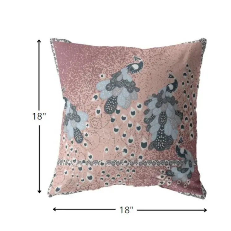 18” Dusty Pink Boho Bird Zippered Suede Throw Pillow