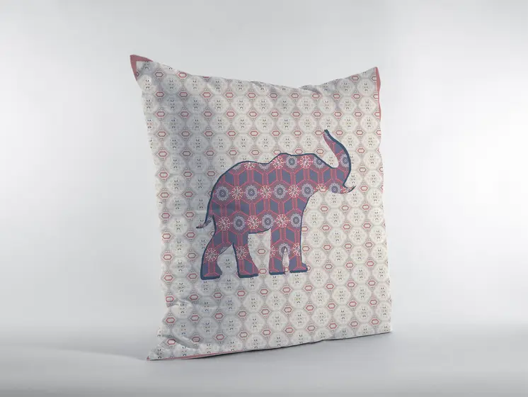 18" Magenta Elephant Zip Suede Throw Pillow