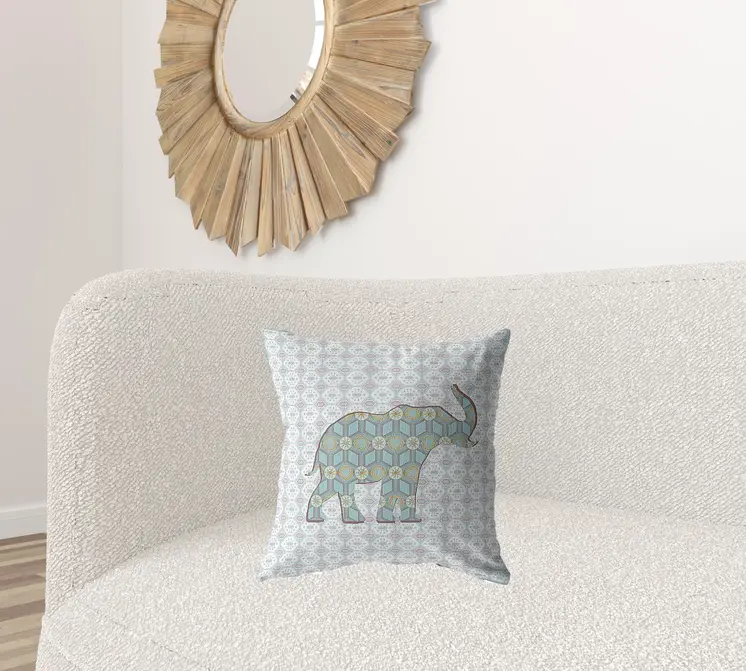 18" Blue Elephant Zip Suede Throw Pillow