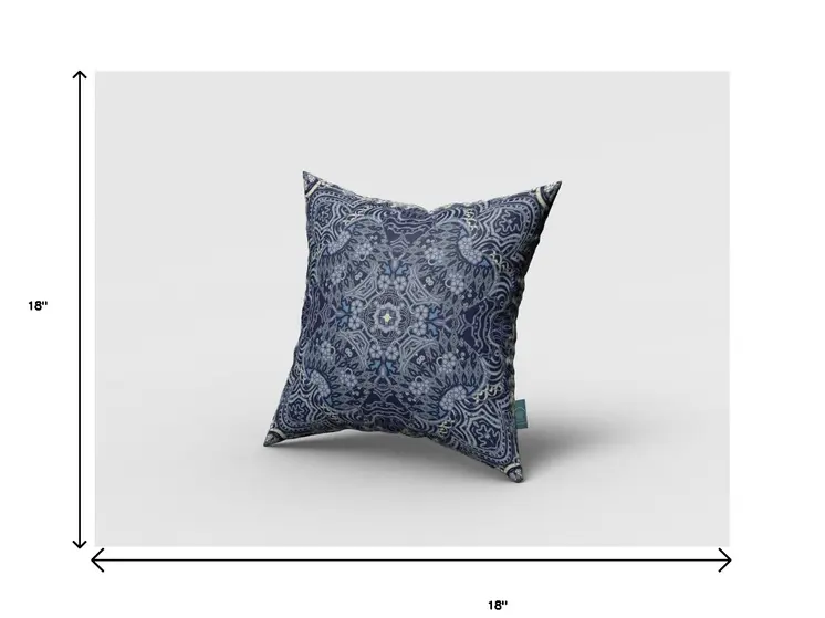18” Indigo Boho Ornate Zippered Suede Throw Pillow