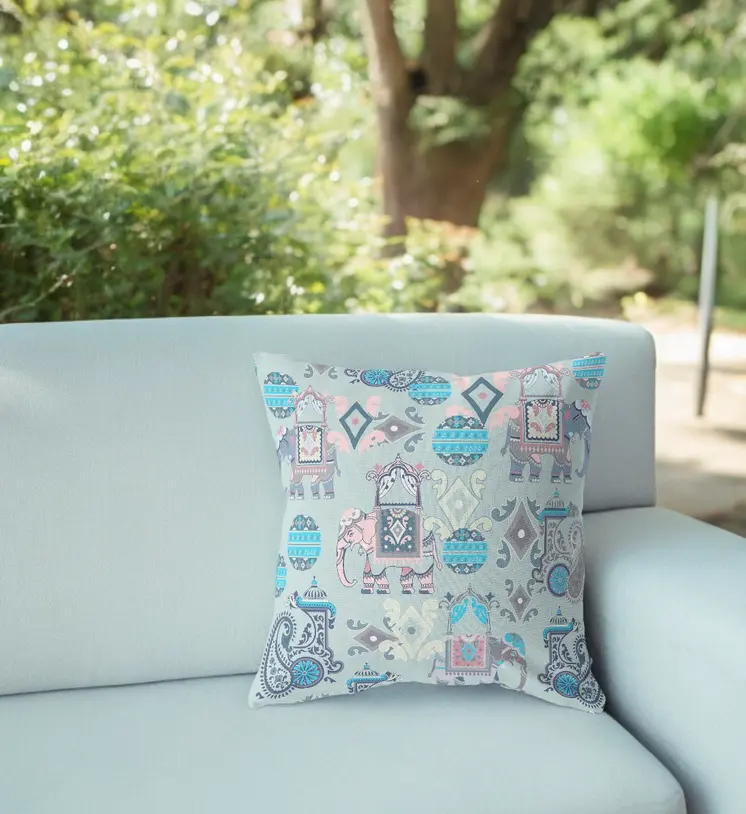 26" Gray Pink Tribal Indoor Outdoor Zip Throw Pillow