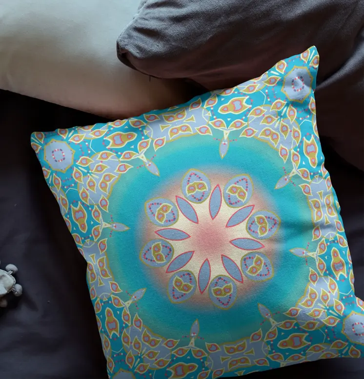 26” Blue Gold Jewel Indoor Outdoor Zippered Throw Pillow