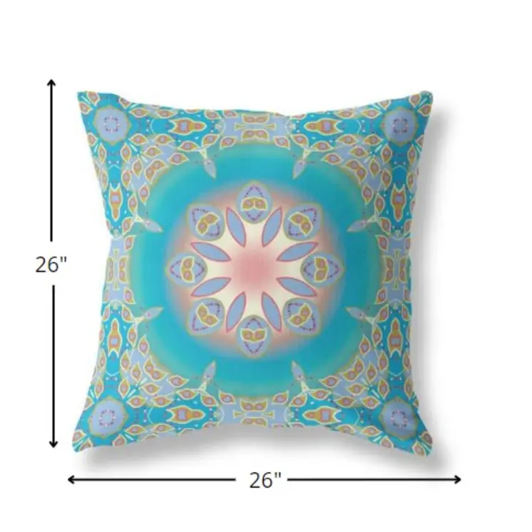 26” Blue Gold Jewel Indoor Outdoor Zippered Throw Pillow