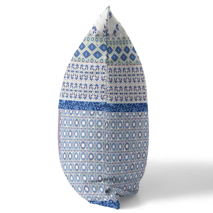 26” Blue Lavender White Patch Indoor Outdoor Zippered Throw Pillow