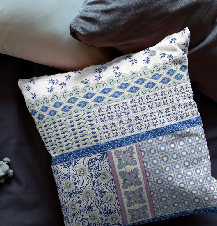 26” Blue Lavender White Patch Indoor Outdoor Zippered Throw Pillow