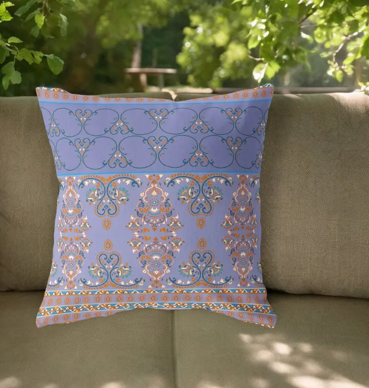 16"x16" Purple And Blue Zippered BroadCloth Damask Throw Pillow
