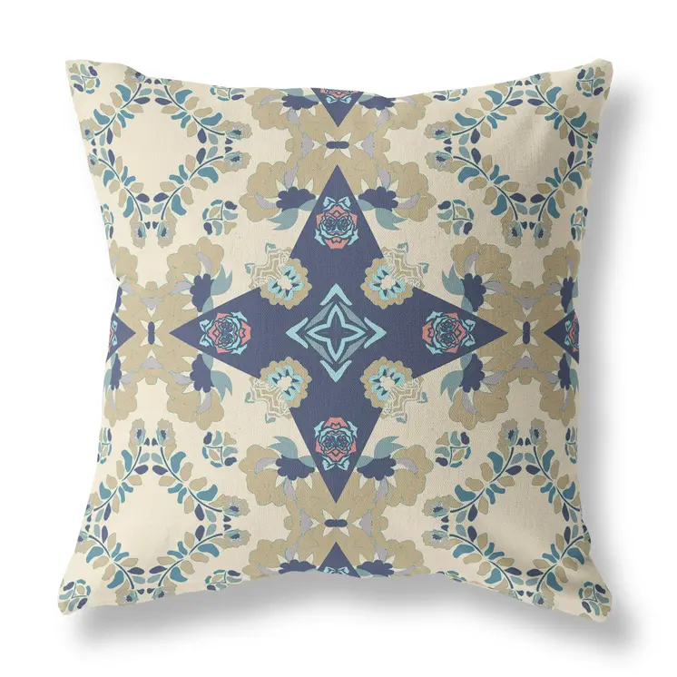 20” Sand Navy Diamond Star Indoor Outdoor Zippered Throw Pillow
