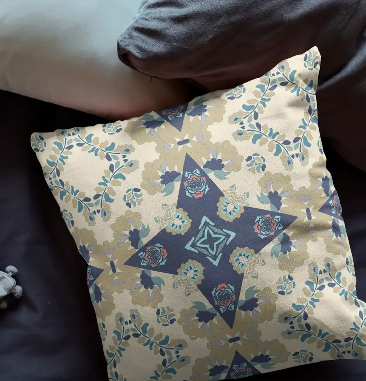 20” Sand Navy Diamond Star Indoor Outdoor Zippered Throw Pillow