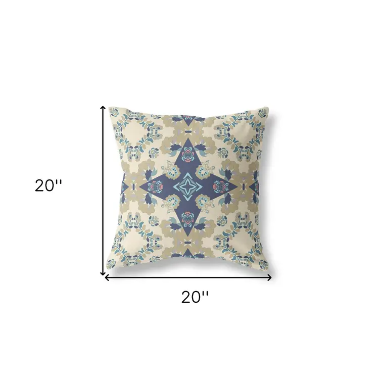 20” Sand Navy Diamond Star Indoor Outdoor Zippered Throw Pillow