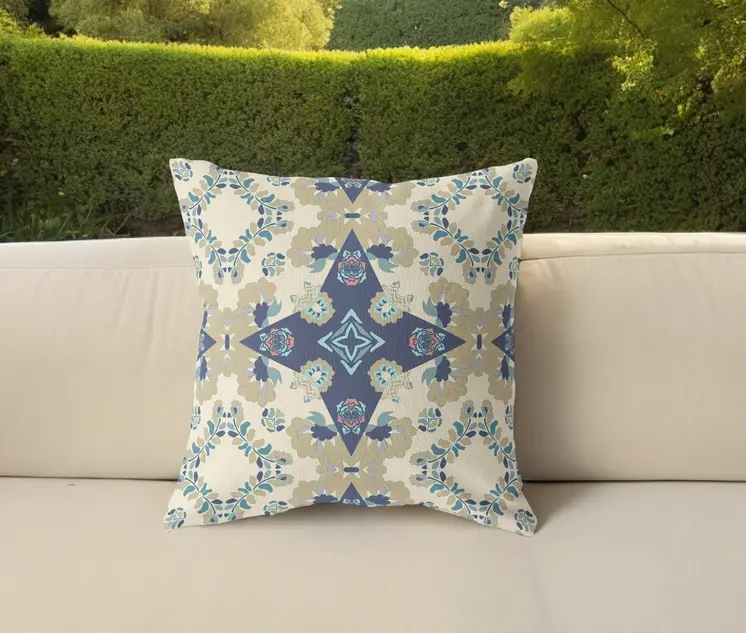 20” Sand Navy Diamond Star Indoor Outdoor Zippered Throw Pillow