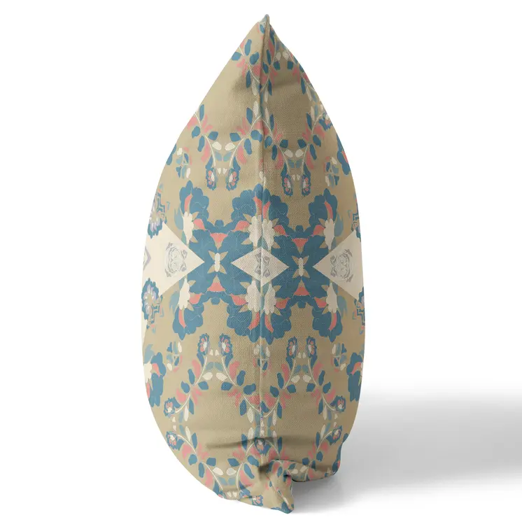 26" Brown Blue Star Indoor Outdoor Zip Throw Pillow