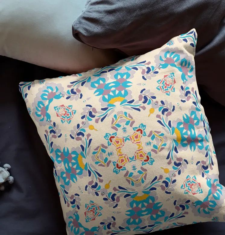 20" Blue White Filigree Indoor Outdoor Zip Throw Pillow