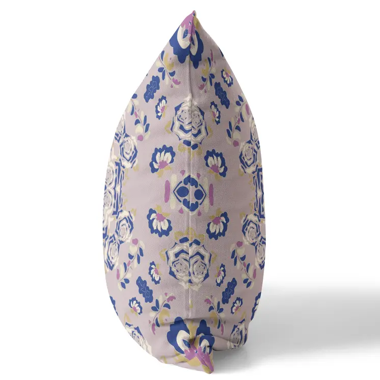 20” Lavender Blue Wreath Indoor Outdoor Zippered Throw Pillow