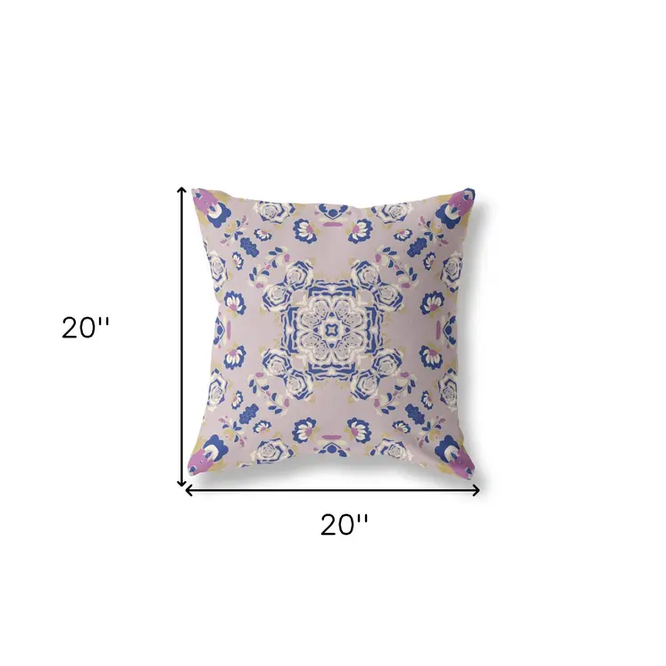 20” Lavender Blue Wreath Indoor Outdoor Zippered Throw Pillow