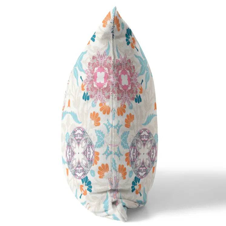 20" Pink Blue Peacock Indoor Outdoor Zip Throw Pillow