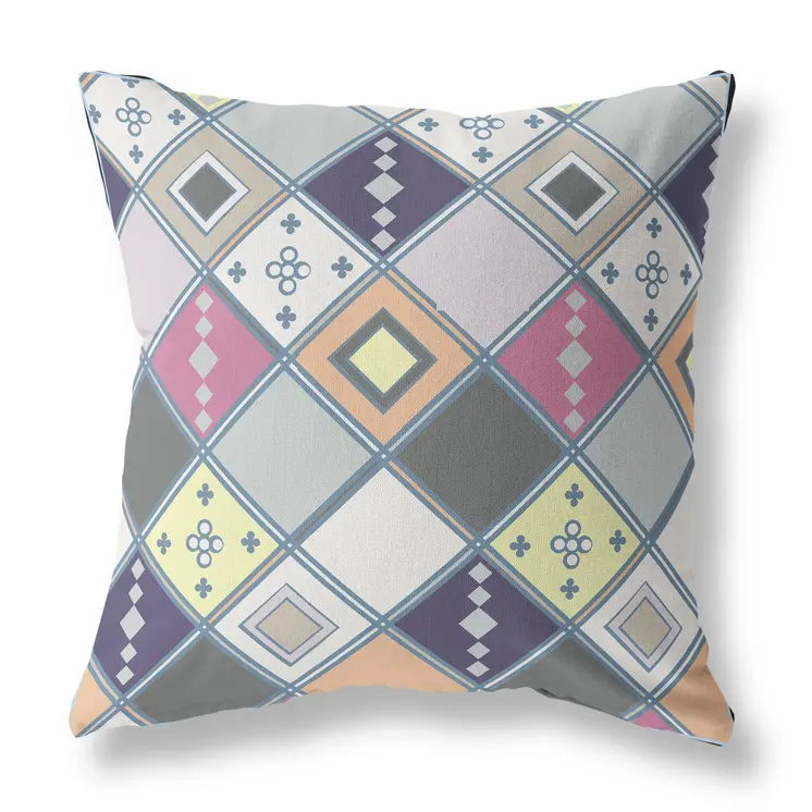 26” Beige Pink Tile Indoor Outdoor Zippered Throw Pillow