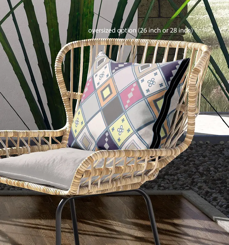 26” Beige Pink Tile Indoor Outdoor Zippered Throw Pillow