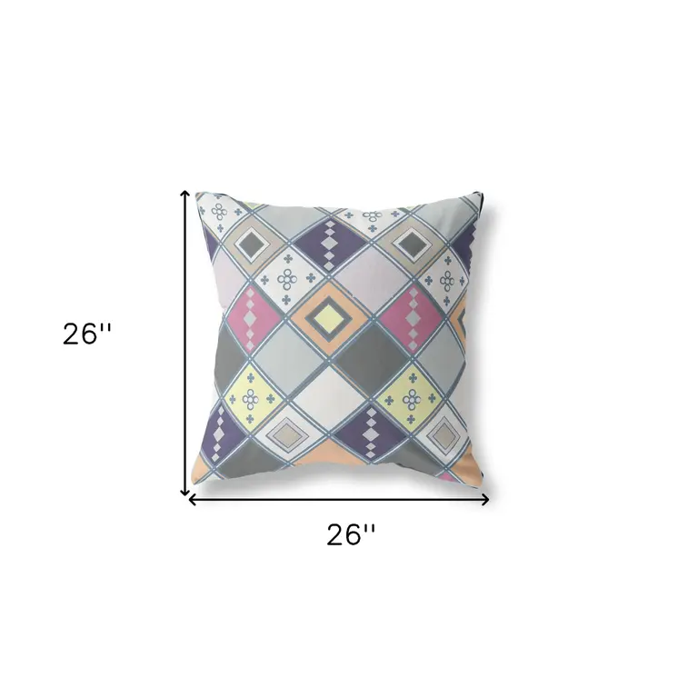 26” Beige Pink Tile Indoor Outdoor Zippered Throw Pillow