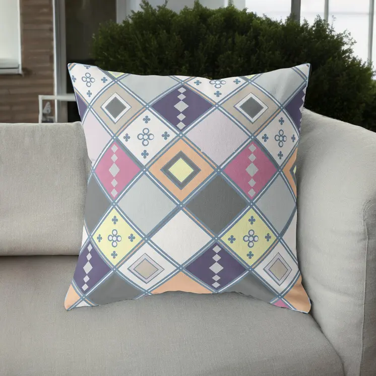 26” Beige Pink Tile Indoor Outdoor Zippered Throw Pillow