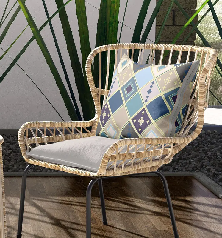 20” Blue Gold Tile Indoor Outdoor Zippered Throw Pillow