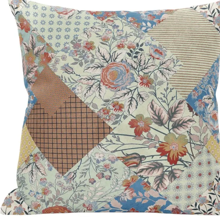 20" Orange Yellow Floral Suede Throw Pillow