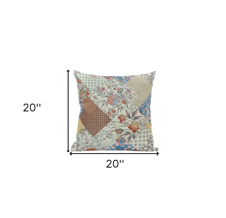 20" Orange Yellow Floral Suede Throw Pillow