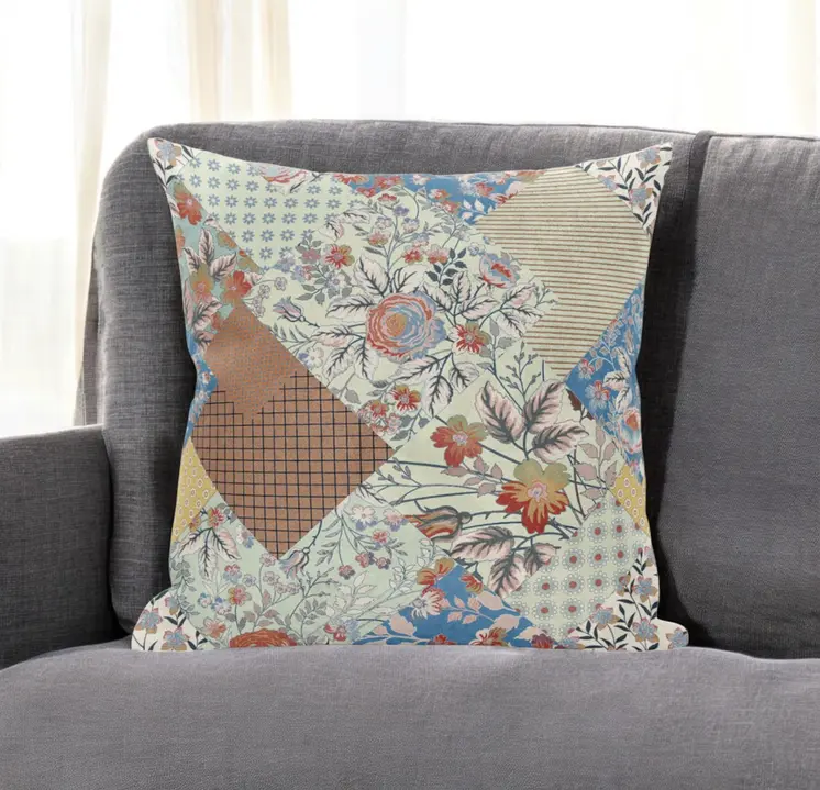 20" Orange Yellow Floral Suede Throw Pillow