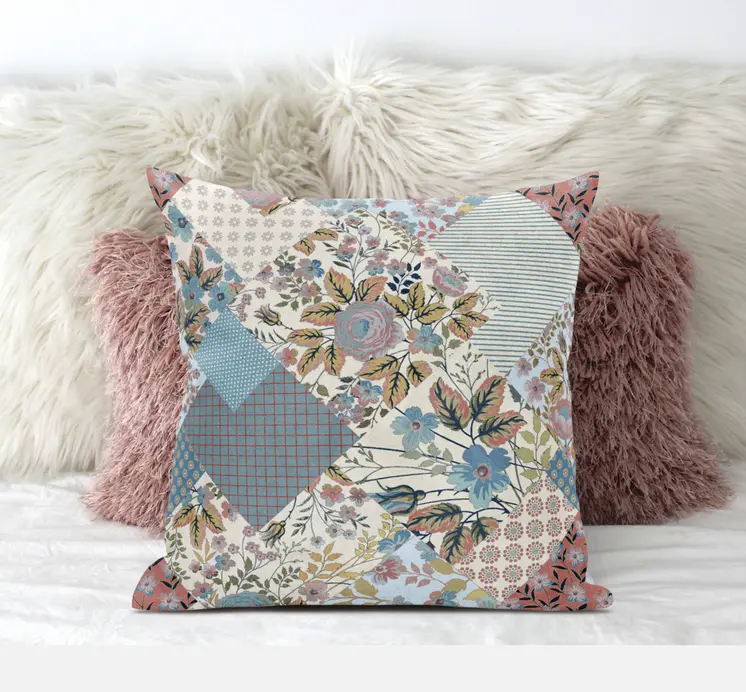 16" Gold Pink Floral Suede Throw Pillow