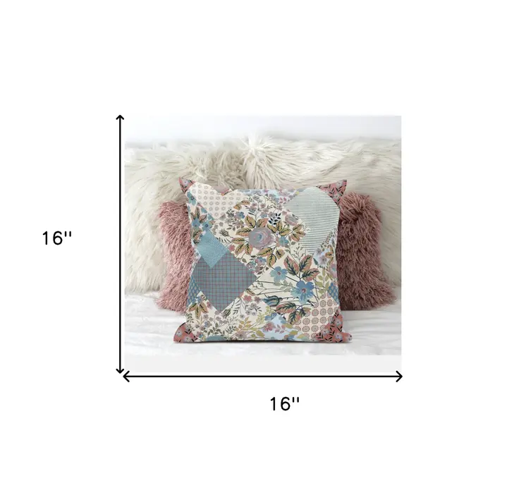 16" Gold Pink Floral Suede Throw Pillow
