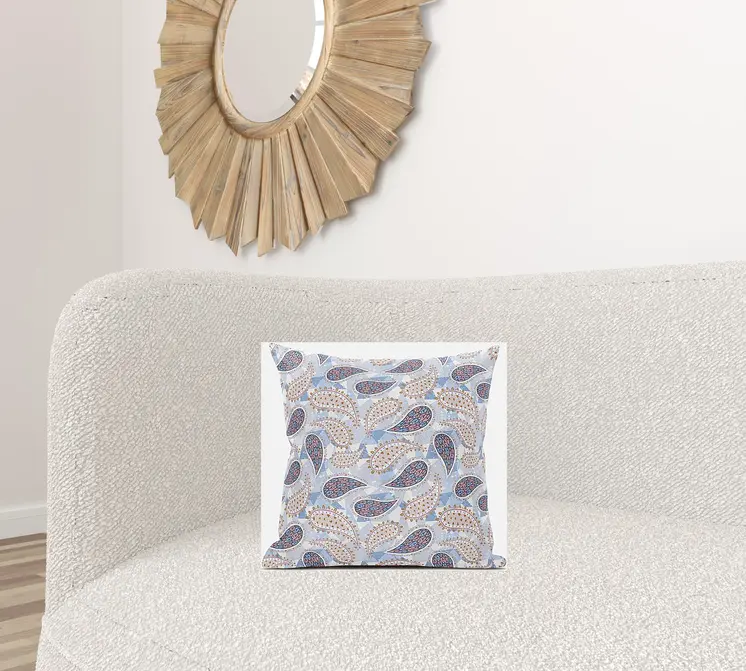 16” Blue Pink Boho Paisley Suede Throw Pillow