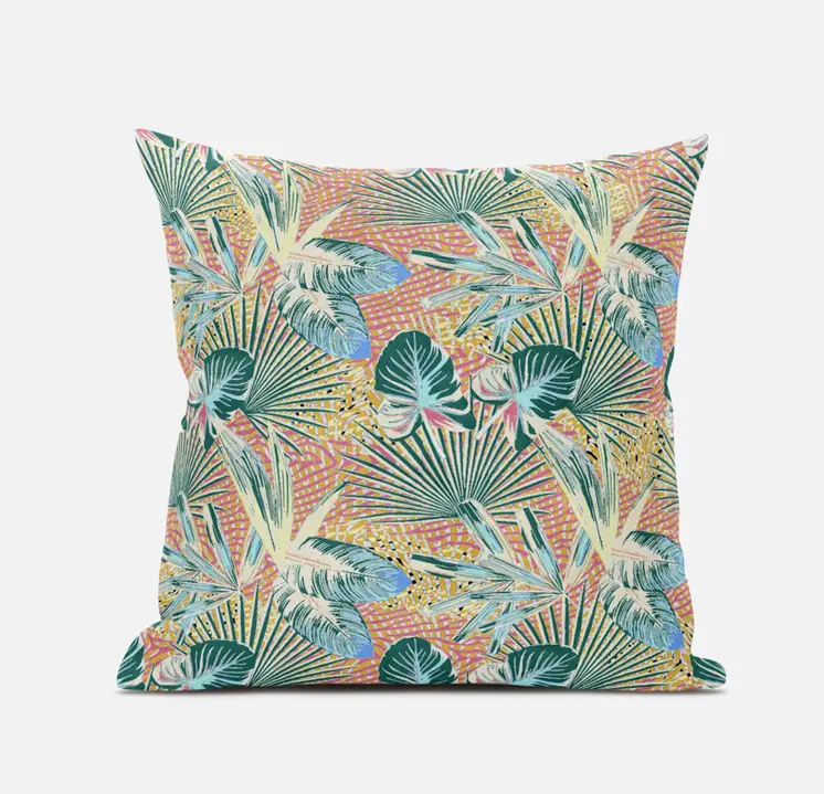 20” Blue Peach Tropical Suede Throw Pillow
