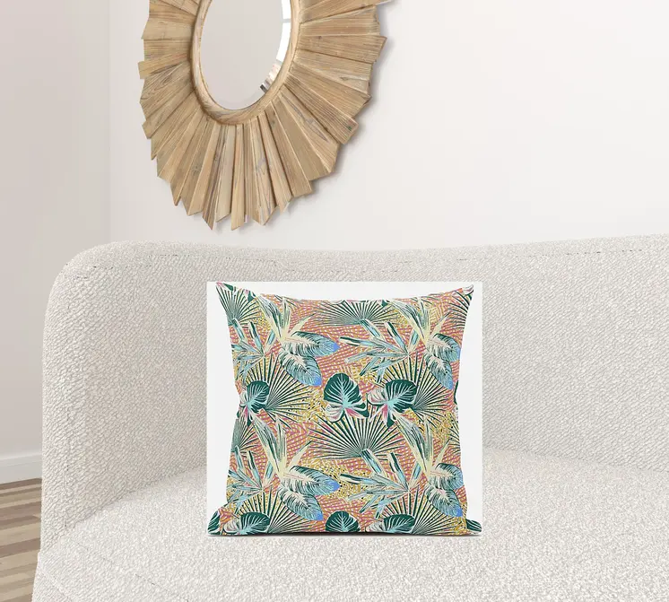 20” Blue Peach Tropical Suede Throw Pillow