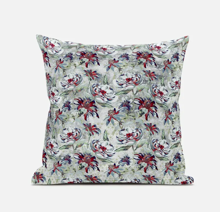16" Light Green Magenta Roses Suede Throw Pillow