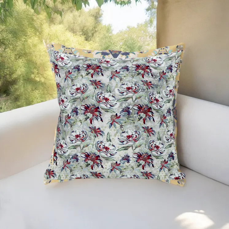 16" Light Green Magenta Roses Suede Throw Pillow