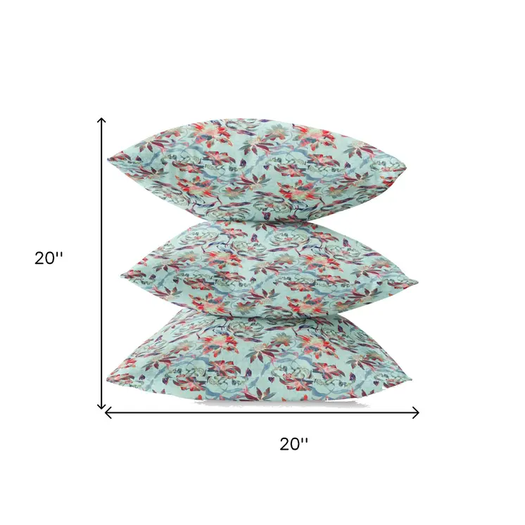 20" Red Aqua Roses Suede Throw Pillow