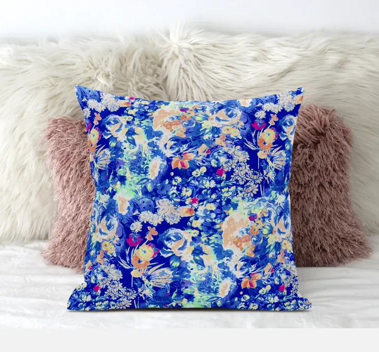 20" Bright Blue Springtime Suede Throw Pillow
