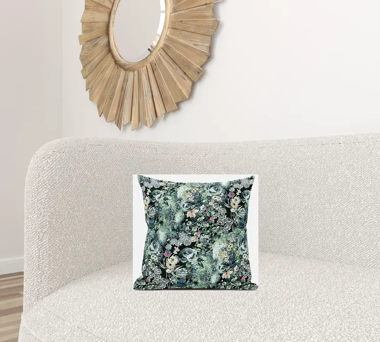 16" Green Black Springtime Suede Throw Pillow